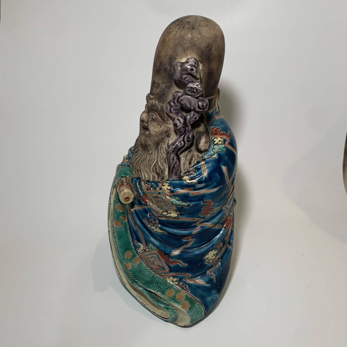 中国美術 色絵陶人形 福禄寿 陶器 縁起物 置物　時代物 古美術】福禄寿 九谷焼 縁起物 色絵 骨董(東洋彫刻)｜売買された