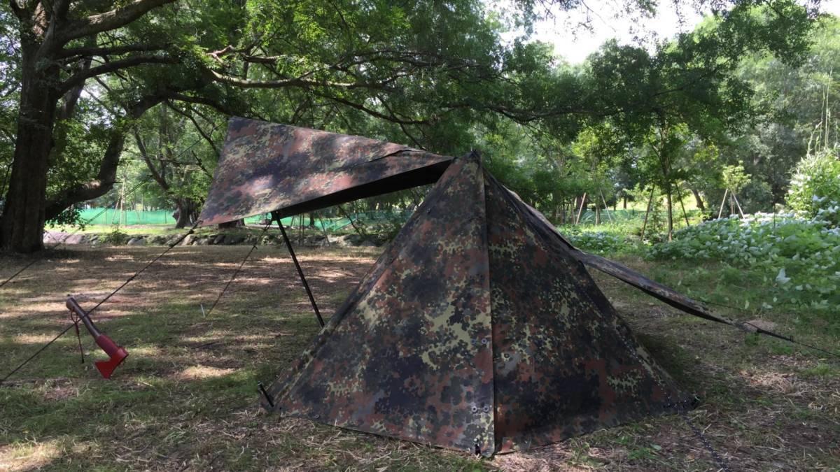 美品】ドイツ軍幕2枚 YKKジッパー加工 フレクターカモ 美品】ドイツ軍