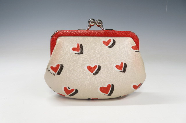 コーチ がま口 コインケース 小銭入れ シグネチャー キーリング レッド