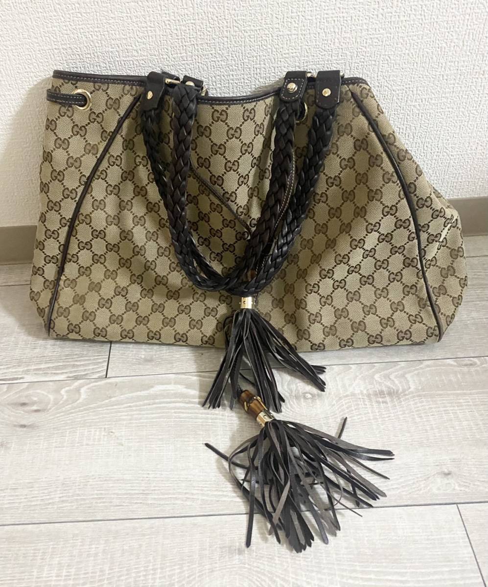 正規品】GUCCI グッチ 170206 GGキャンバス バンブー フリンジ