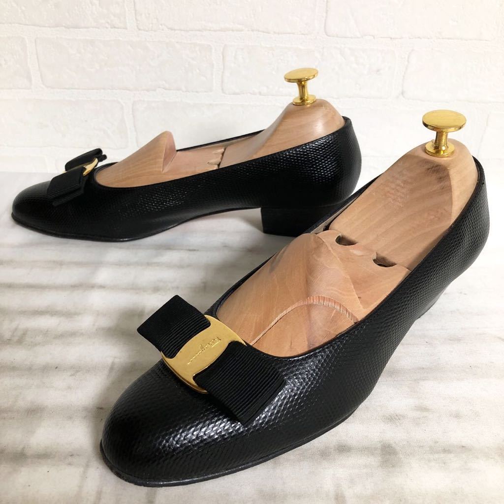 2112★ Salvatore Ferragamo サルヴァトーレ フェラガモ レザー パンプス ヒール 6 C 23.5程 レディース ブラック Salvatore Ferragamo フェラガモ ☆箱付きSalvatore フェラガモ」、バレンタインの新作アイテムを発売 ローファー
