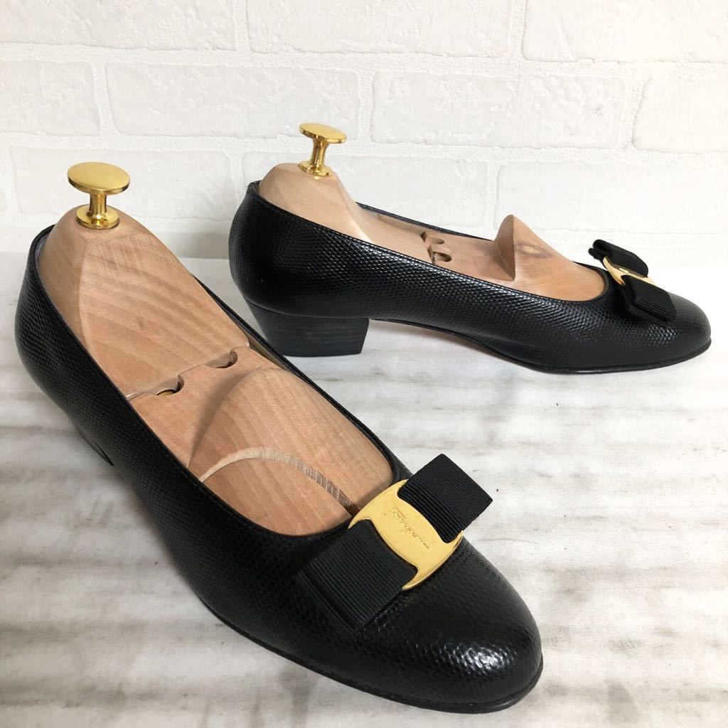 2112★ Salvatore Ferragamo サルヴァトーレ フェラガモ レザー パンプス ヒール 6 C 23.5程 レディース ブラック Salvatore Ferragamo フェラガモ ☆箱付きSalvatore フェラガモ」、バレンタインの新作アイテムを発売 ローファー
