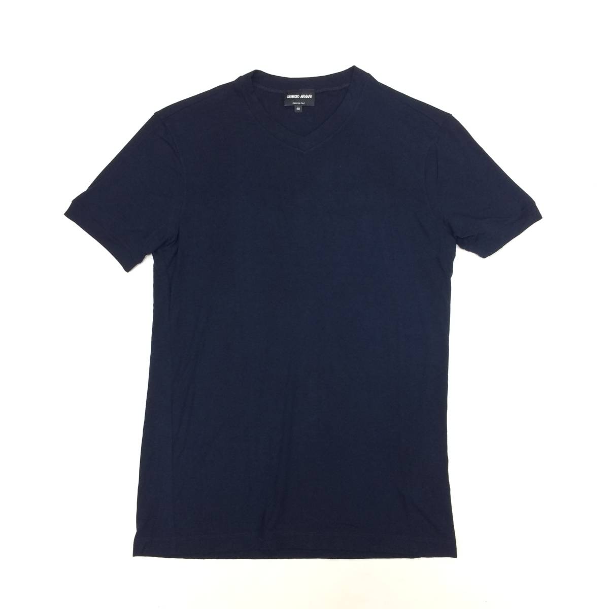 【GIORGIO ARMANI/ジョルジオ アルマーニ】黒タグ ジョルジオ謹製 シンプル無地 濃紺/ネイビー レーヨン VネックTシャツ 半袖リブTシャツ