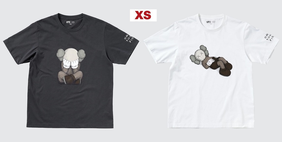 KAWS TOKYO FIRST ☆ カウズ UNIQLO ☆ ユニクロ コラボ 限定 未開封 UT Tシャツ 2枚 メンズ XS レディス M タグ付 ダークグレー 白