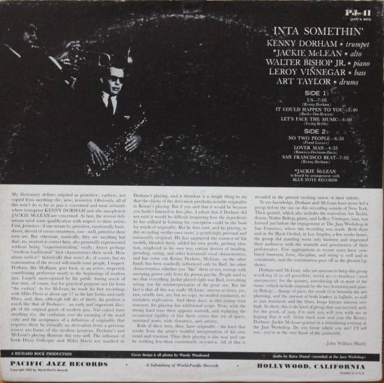 Orig】Kenny Dorham， Jackie McLean / Inta Somethin' Kenny Dorham