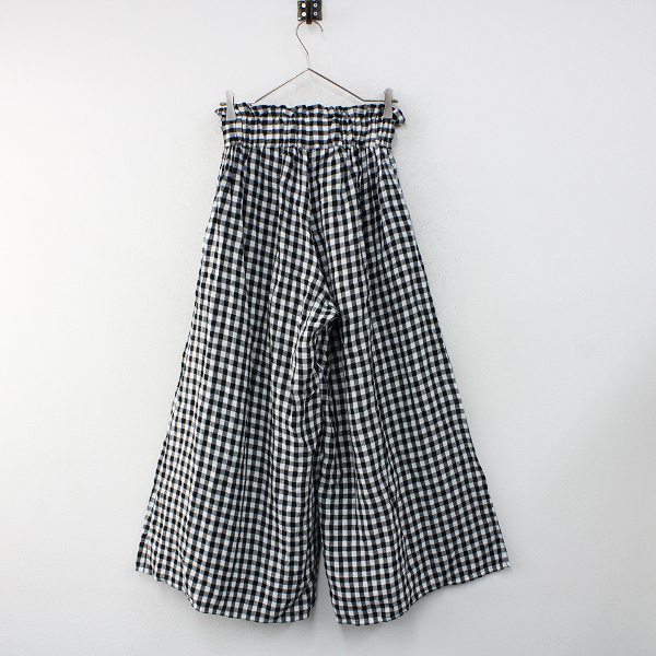 ハグオーワー Cloth & Cross クロス&クロス リネン ギンガムチェックワイドパンツ/ブラック ホワイト【2400012465930】