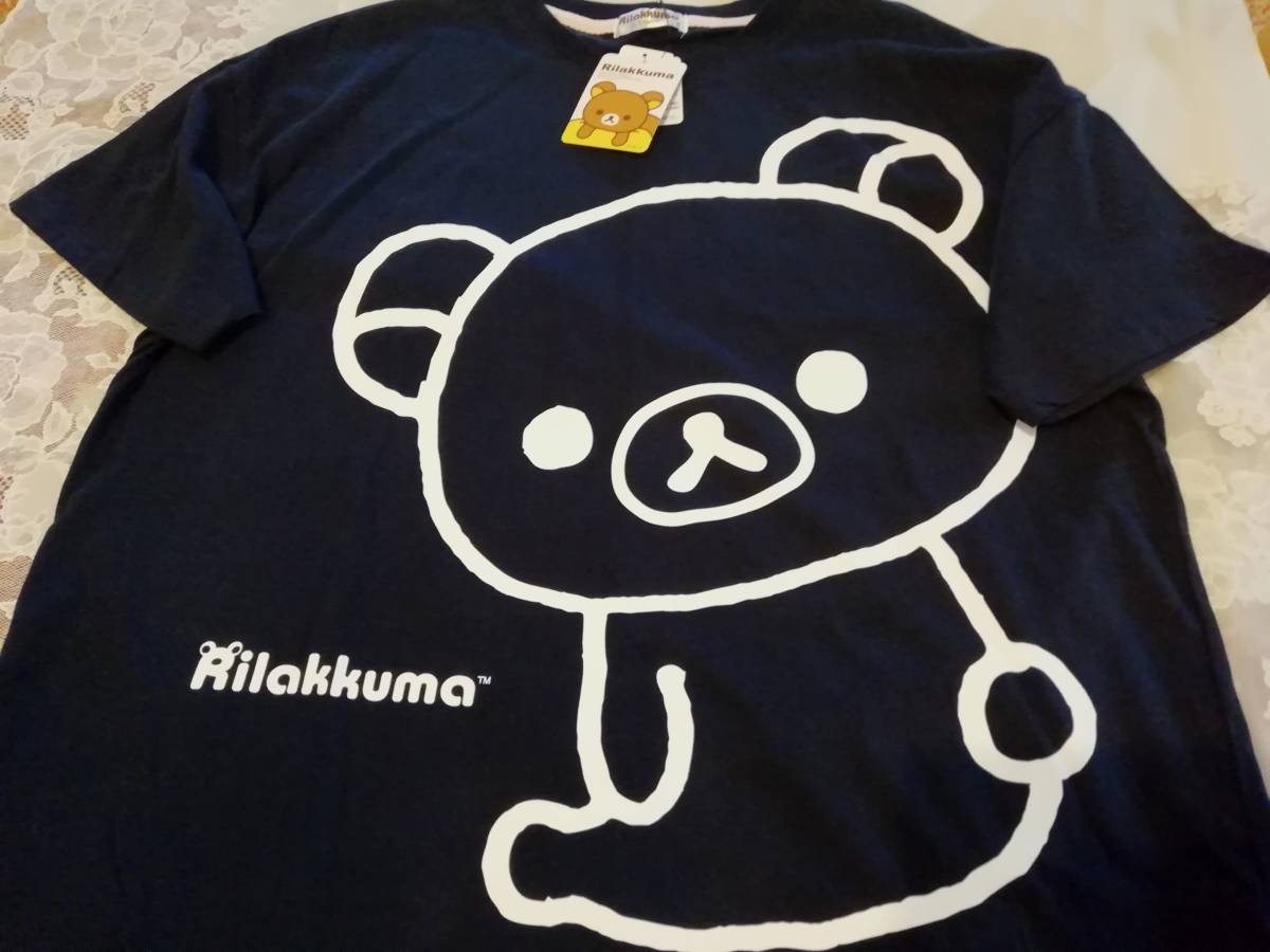 ありがとう 可愛い 大きなお顔イラストのリラックマちゃん ロゴ入り紺色半袖tシャツ O O 大きいサイズ３l イラスト キャラクター 売買されたオークション情報 Yahooの商品情報をアーカイブ公開 オークファン Aucfan Com
