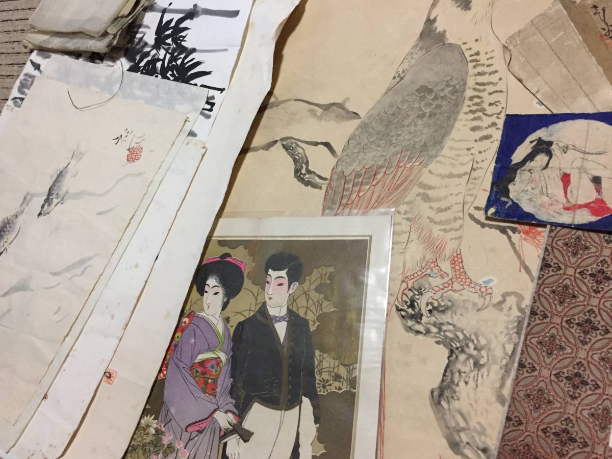 古い紙物大量まとめて～まくり 蔵出 肉筆 紙本 絹本 墨書 古書 古画