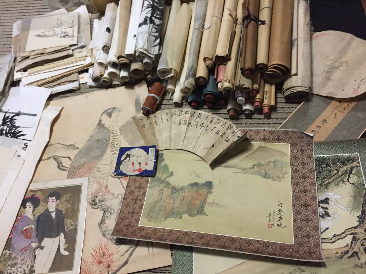 【明治三十五年】肉筆画稿70枚セット 反古集 古美術 和本 骨董 古い紙物大量まとめて～まくり 蔵出 肉筆 紙本 絹本 墨書 古書 古画