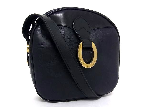 1円 ■美品■ Christian Dior クリスチャンディオール レザー G金具 ショルダーバッグ ポシェット 斜め掛け レディース ブラック系 S0656fN Christian アクセサリー Dior ビジネス ラインストーン クリスチャン・ディオール(か