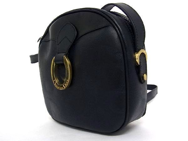 1円 ■美品■ Christian Dior クリスチャンディオール レザー G金具 ショルダーバッグ ポシェット 斜め掛け レディース ブラック系 S0656fN Christian アクセサリー Dior ビジネス ラインストーン クリスチャン・ディオール(か