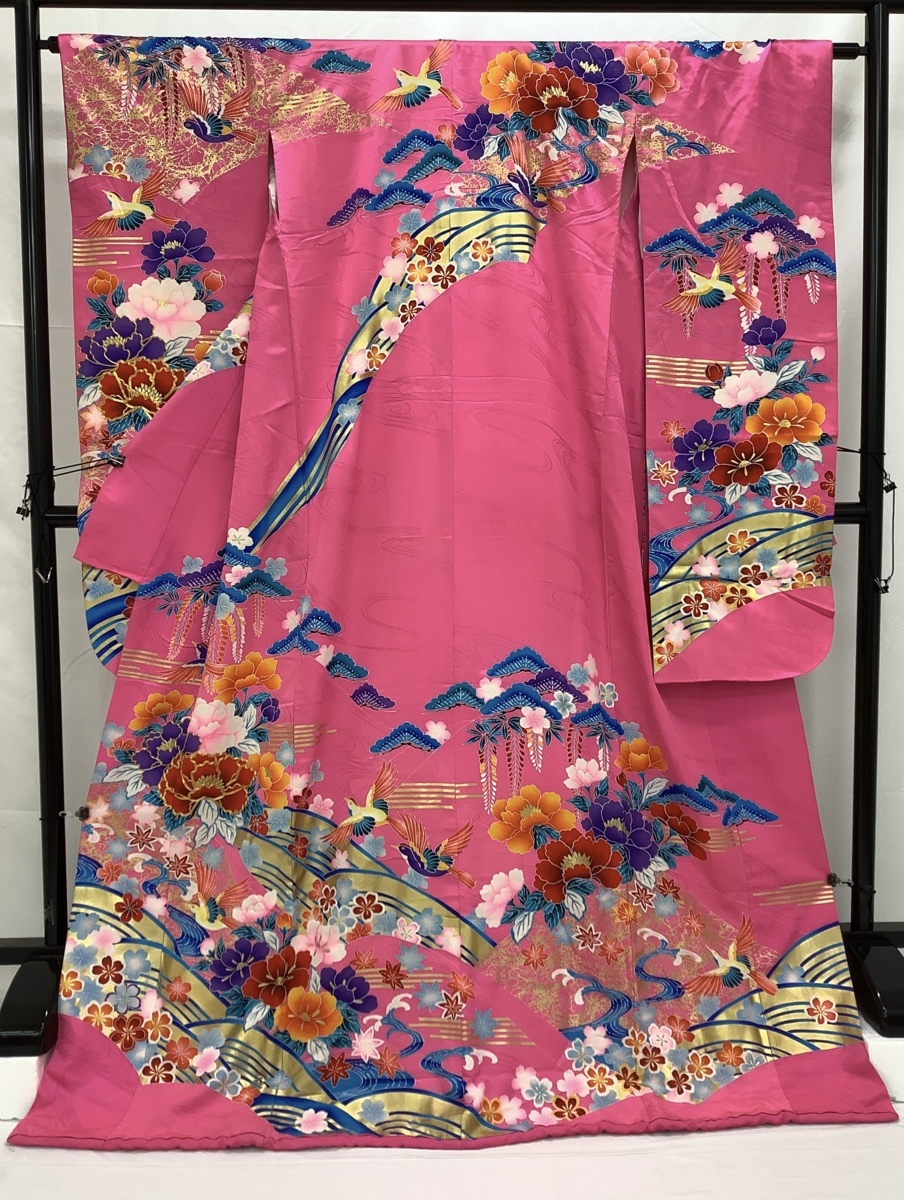 きものcocon☆引き振袖☆身丈183/裄65/正絹/ピンク系/金駒刺繍/