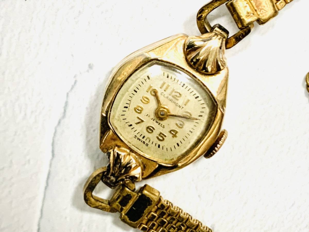 動品 Clairmont クレアモント レディース 腕時計 手巻き 14KT 刻印