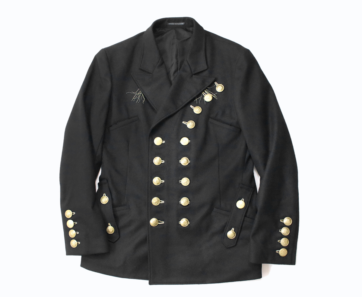 YOHJI YAMAMOTO POUR HOMME ◆19AW ダブルピーク金釦 ジャケット 黒 2 コート ピークドラペル ヨウジヤマモト プールオム ◆HJ14