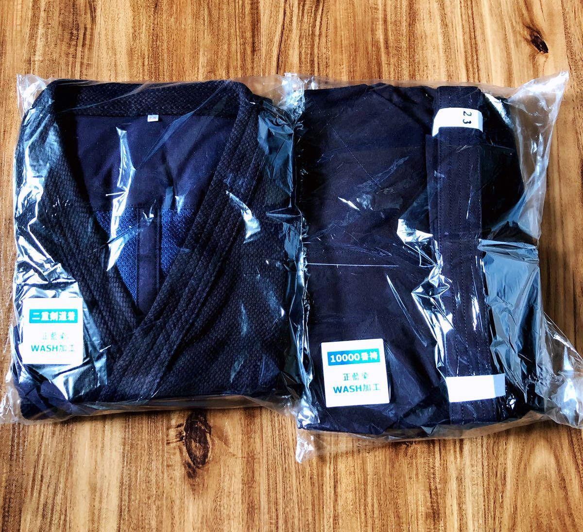 新品　剣道　WASH加工　藍染　二重軽量　剣道着　2.5号　10000番　袴　23号　1セット