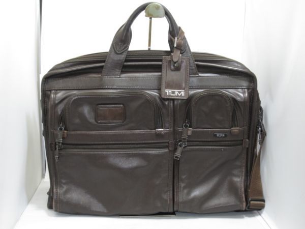 I6-4 TUMI トゥミ ビジネスバック ショルダーバック ブラウン系 レザー 幅 40cm 高さ 30cm マチ 13cm ブリーフケース