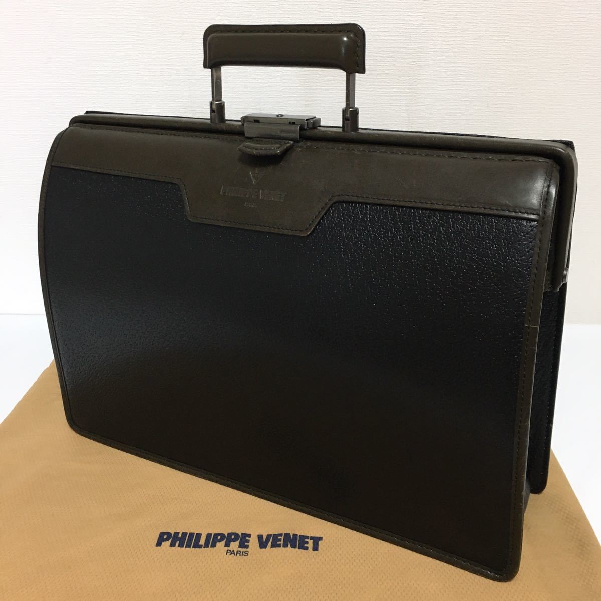 PHILPPE VENET☆本革レザーコンビダレスバッグ☆ビジネスバッグブリーフケース書類かばんメンズドクターバッグ