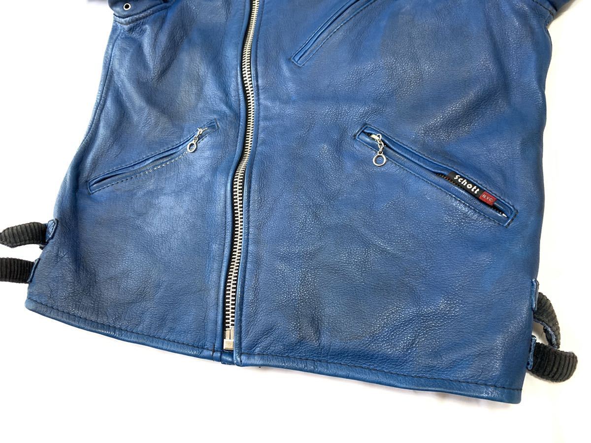 希少 ブルー 青 Schott レザー ライダース ジャケット L クラシック 