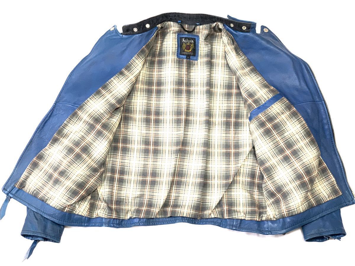 希少 ブルー 青 Schott レザー ライダース ジャケット L クラシック 