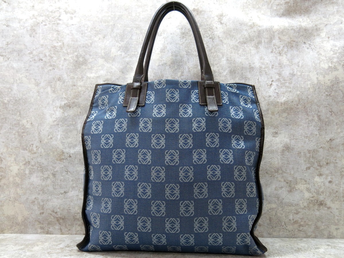 美品 LOEWE トートバッグ レザー×デニム リピート アナグラム 総