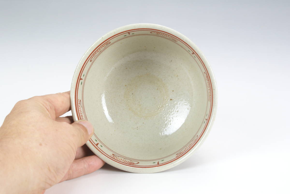 湖美】膳所焼 赤絵 安南写 茶碗 陽炎園 遠州七窯