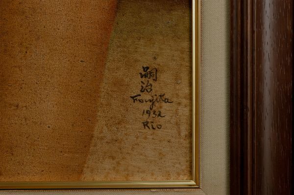 ◇藤田嗣治◇油絵 手描き《裸婦（リオにて）》表サイン 裏書(印譜)