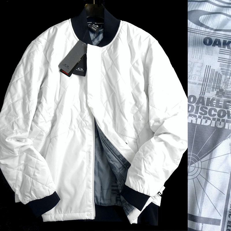 ■OAKLEY オークリー 定1.4万 防風撥水×高保湿 裏プリント 中綿キルティングジャケット パデッドブルゾン 412855JP 100 L ▲033▼bus6003a