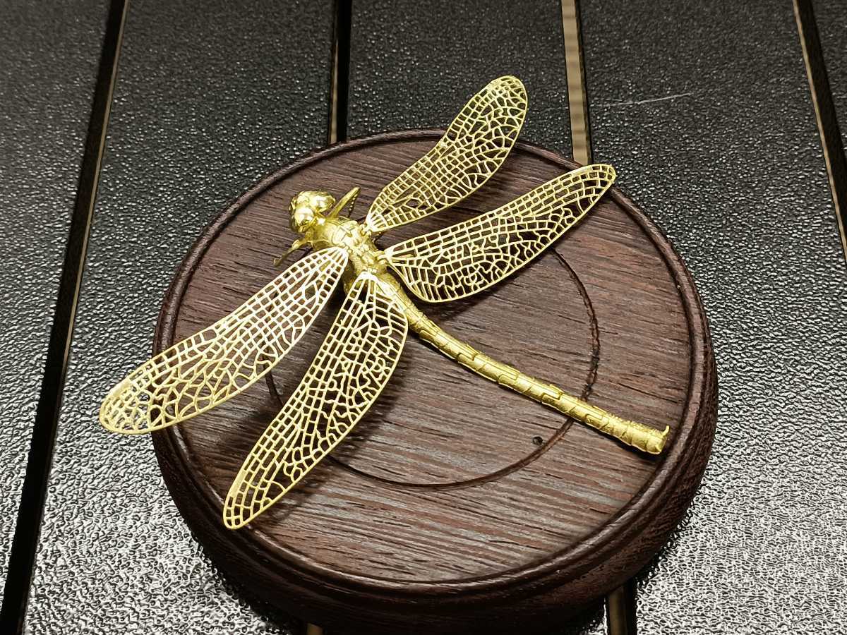 銅製置物 勝虫 蜻蛉 トンボ 関節可動 金工品 茶道具 インテリア置物