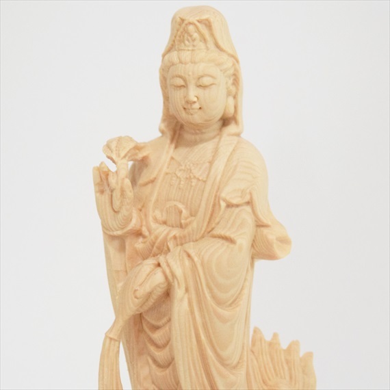 木彫『菩薩頭部』 共箱 高さ35cm 観音菩薩 仏像 頭 一刀彫 彫刻 仏教