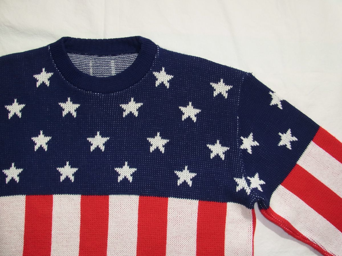 ☆ 70s ビンテージ STARS & STRIPES 星条旗 総柄 ニット セーター
