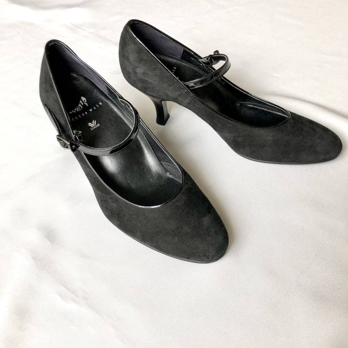 ワコール サクセスウォーク スエード パンプス ストラップ 22.5E 黒 ブラック　Wacoal success walk サクセスウォーク パンプス ワコール walk 7cmヒール バーガンディスエード