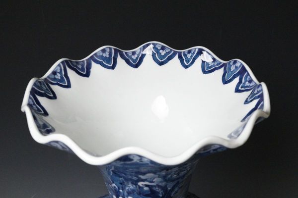 LIG】有田焼 耕右衛門作 染付 盛上牡丹獅子図大花瓶 特大55㎝ 花器 飾