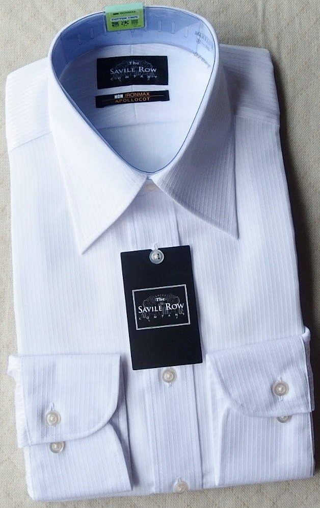 □新品 Savile Row 超形態安定セミワイド フォーマル白/光沢サージ