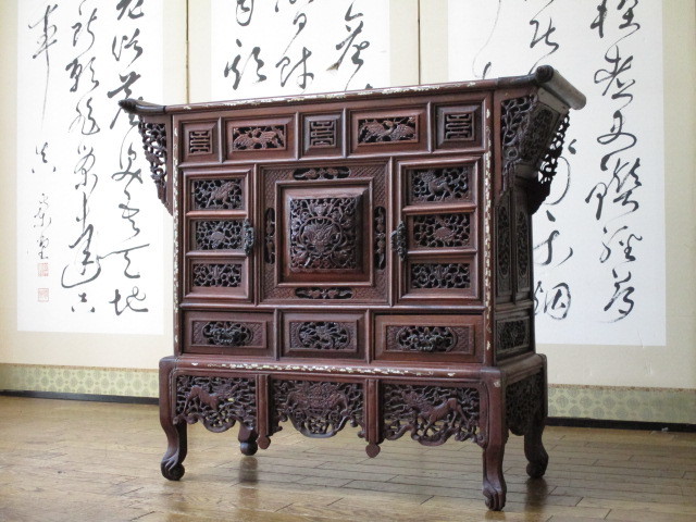 金正堂》 李朝家具 薬タンス 薬棚 34杯引き小物収納時代整理タンス