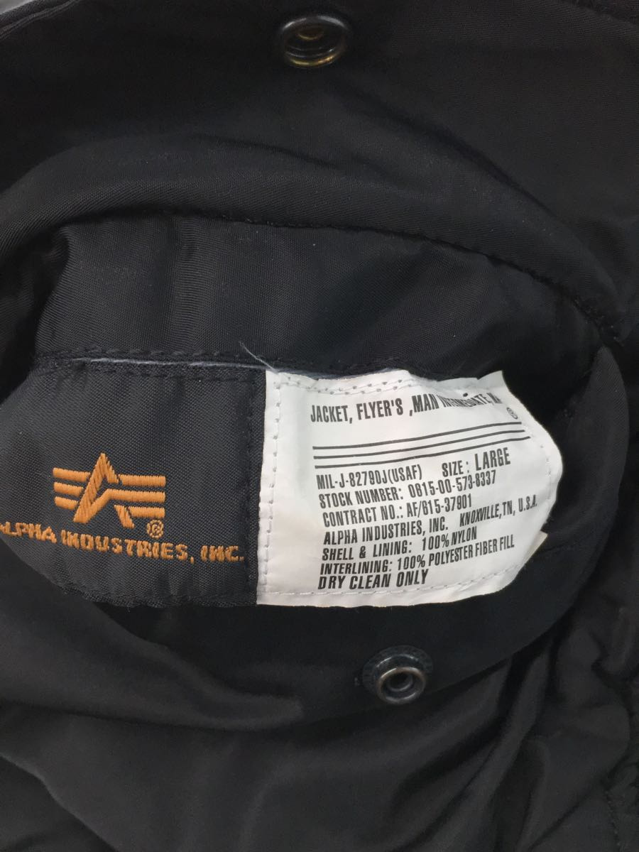 本物保証,得価 ALPHA INDUSTRIES◆MA-1/フライトジャケット/L/ナイロン/BLK/無地/MIL-J-82790J