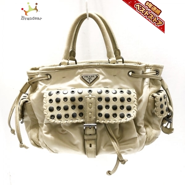 PRADA ハンドバッグ キャンバス レザー ゴールド 安心の正規輸入品 1円 PRADA プラダ キャンバス×レザー ゴールド金具