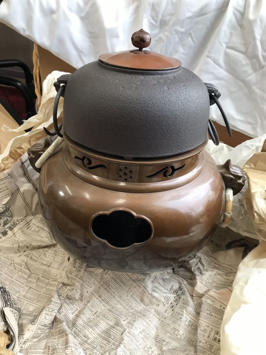 茶道具【 唐銅鬼面風炉】金森紹栄作 鬼面風炉 茶道具 唐銅 - 金森浄栄 風炉釜 Yahoo!オークション 釜師