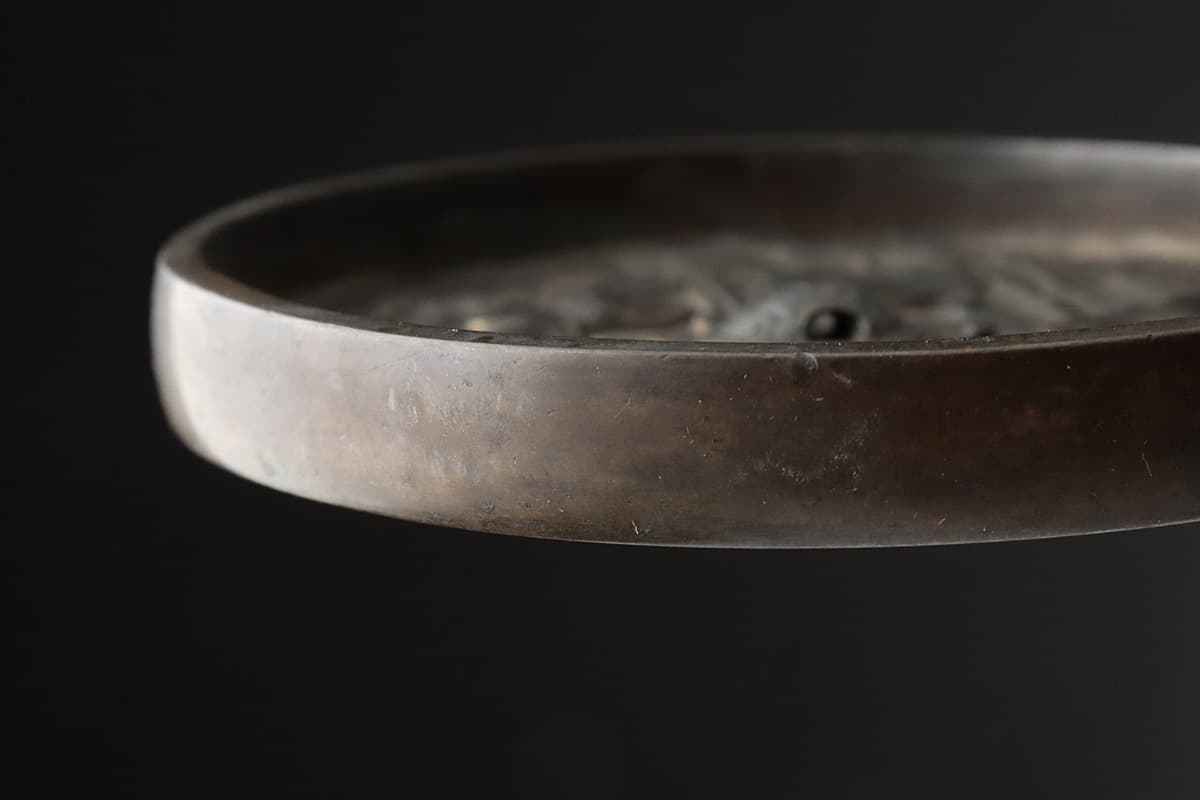 CY927 時代物【天下一 作】菊紋 亀鈕 松竹鶴図鏡・蓬莱鏡 直径11.8cm 