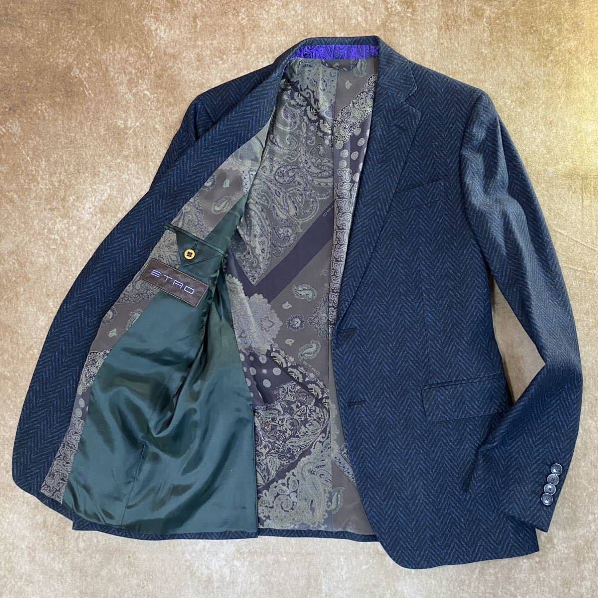 英国の気品漂う☆ETRO:エトロ メランジヘリンボーン ペイズリー裏地 