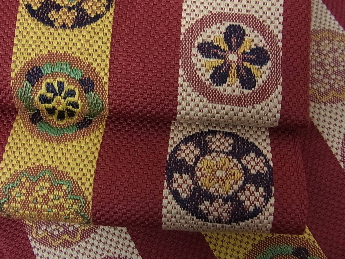 平和屋着物■本場筑前博多織　半幅帯　草花丸間道　逸品　ou392