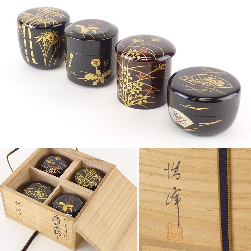 HOT，新作 【都屋】70 中谷博峰「四季蒔絵 薄器揃」共箱 茶道具