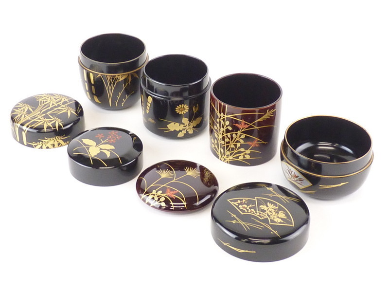 HOT，新作 【都屋】70 中谷博峰「四季蒔絵 薄器揃」共箱 茶道具 木製