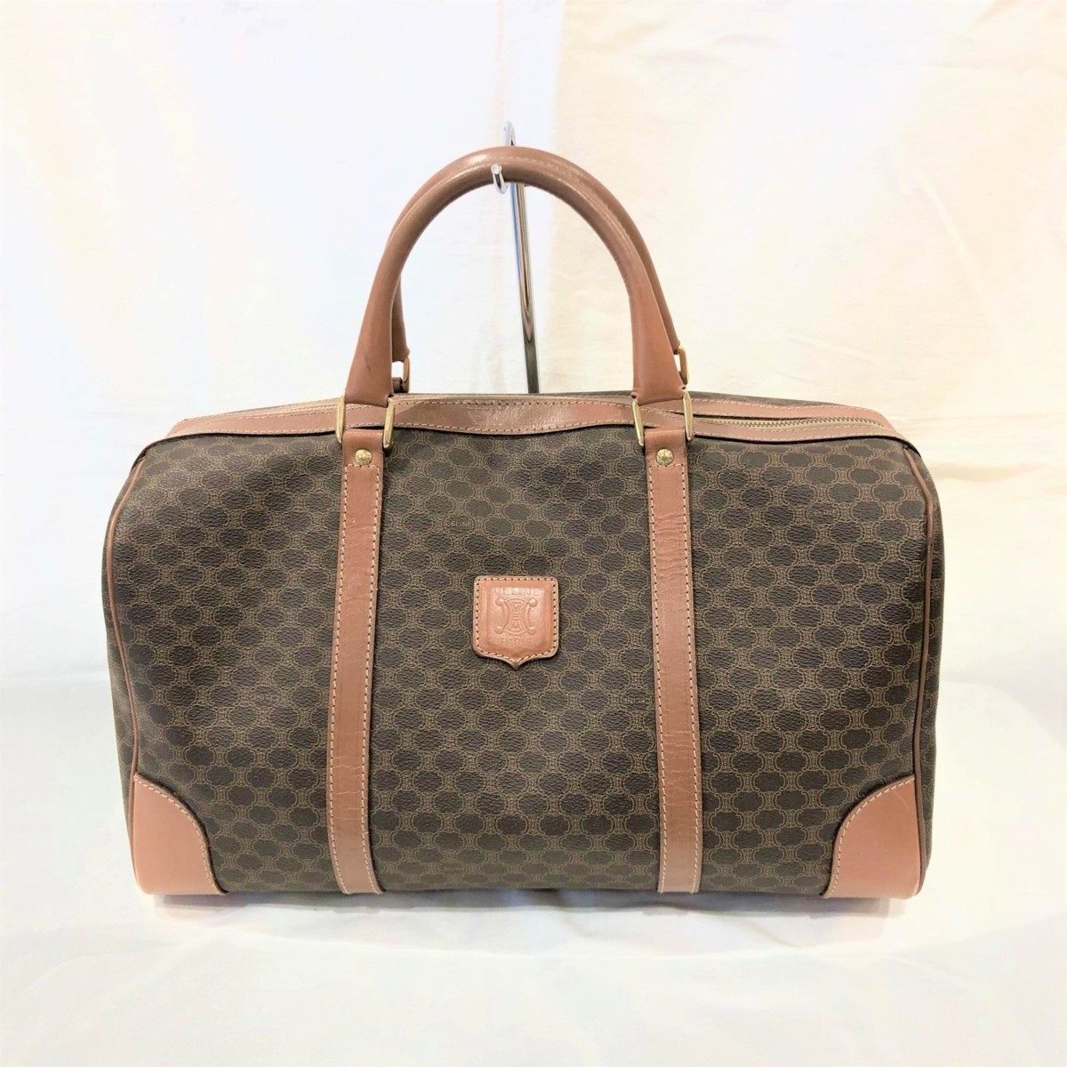 CELINE セリーヌ マカダム柄 ボストンバッグ PVC×レザー ブラウン CELINE セリーヌ マカダム ボストンバッグ PVC×レザー ブラウン