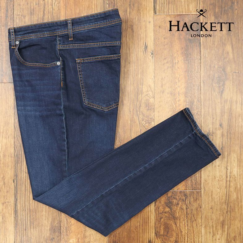 1円/HACKETT LONDON/38インチ/デニムパンツ HM211533L ストレッチ ウォッシュ こなれ感 スリム ストレート 無地 新品/紺/ネイビー/df872/