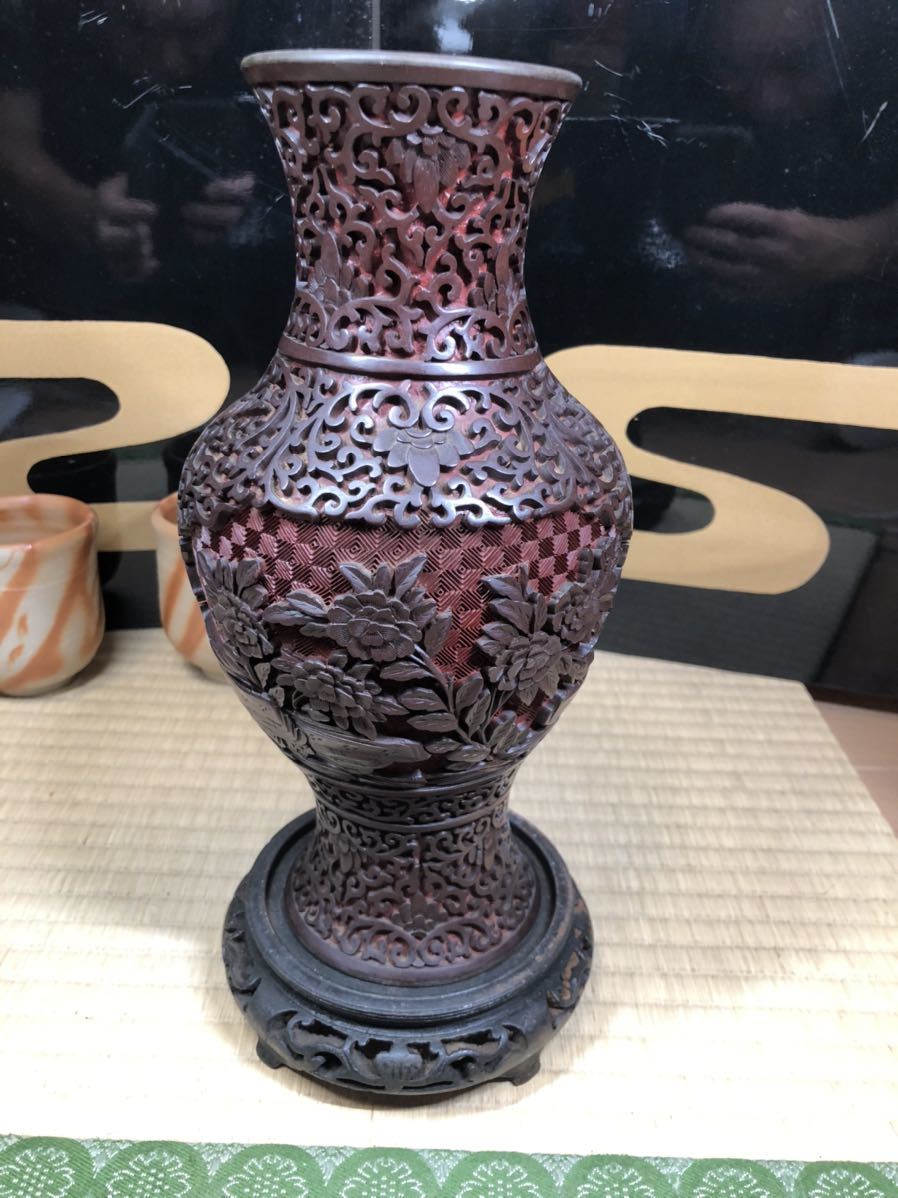 堆朱 唐物 中国古玩 中国美術 内七宝 唐草花文 香合 煎茶道具 堆朱