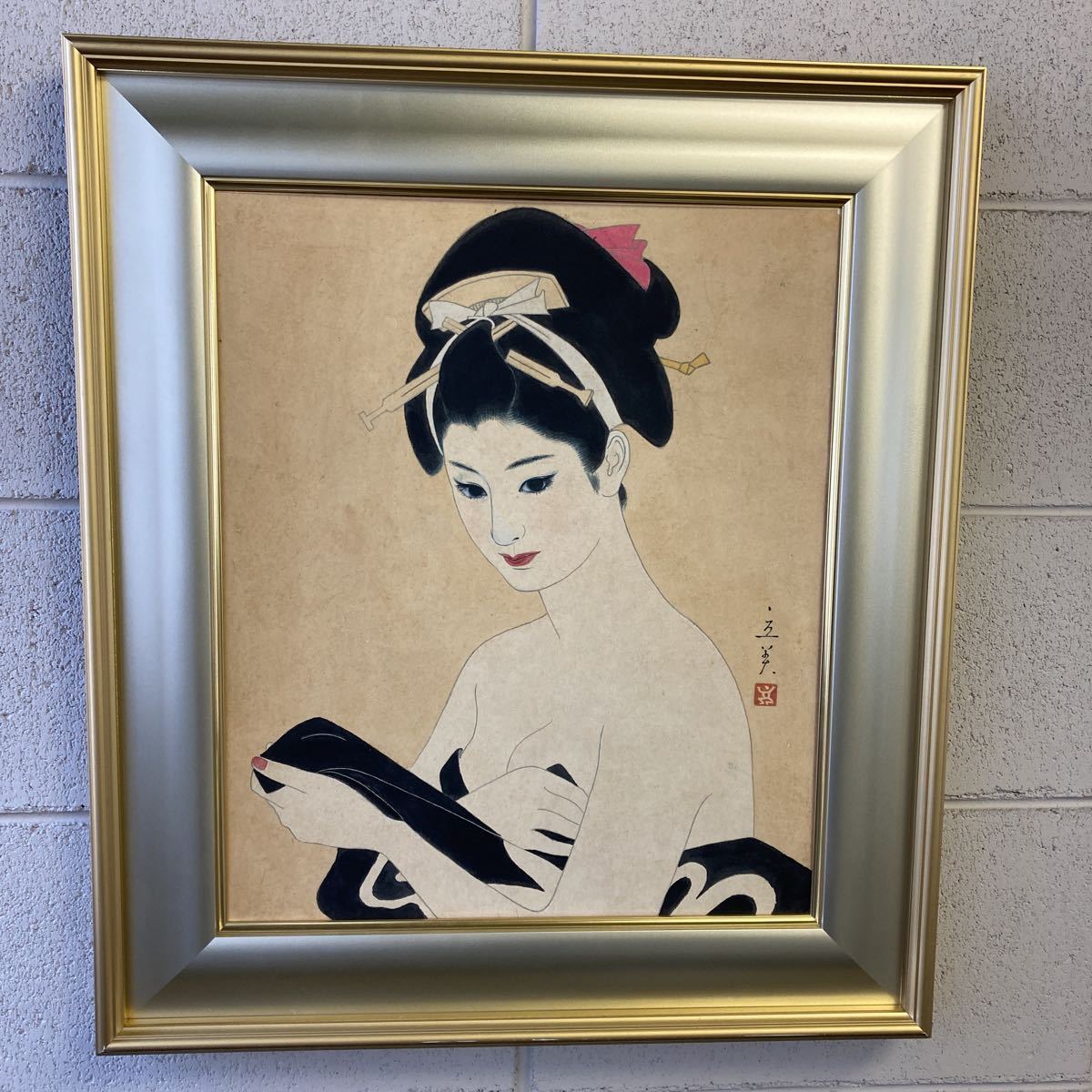 志村立美、【仕度】、希少な大判額装用画集より、美品、新品額装付 模写]志村立美 日本画 美人画 肉筆(人物、菩薩)｜売買された