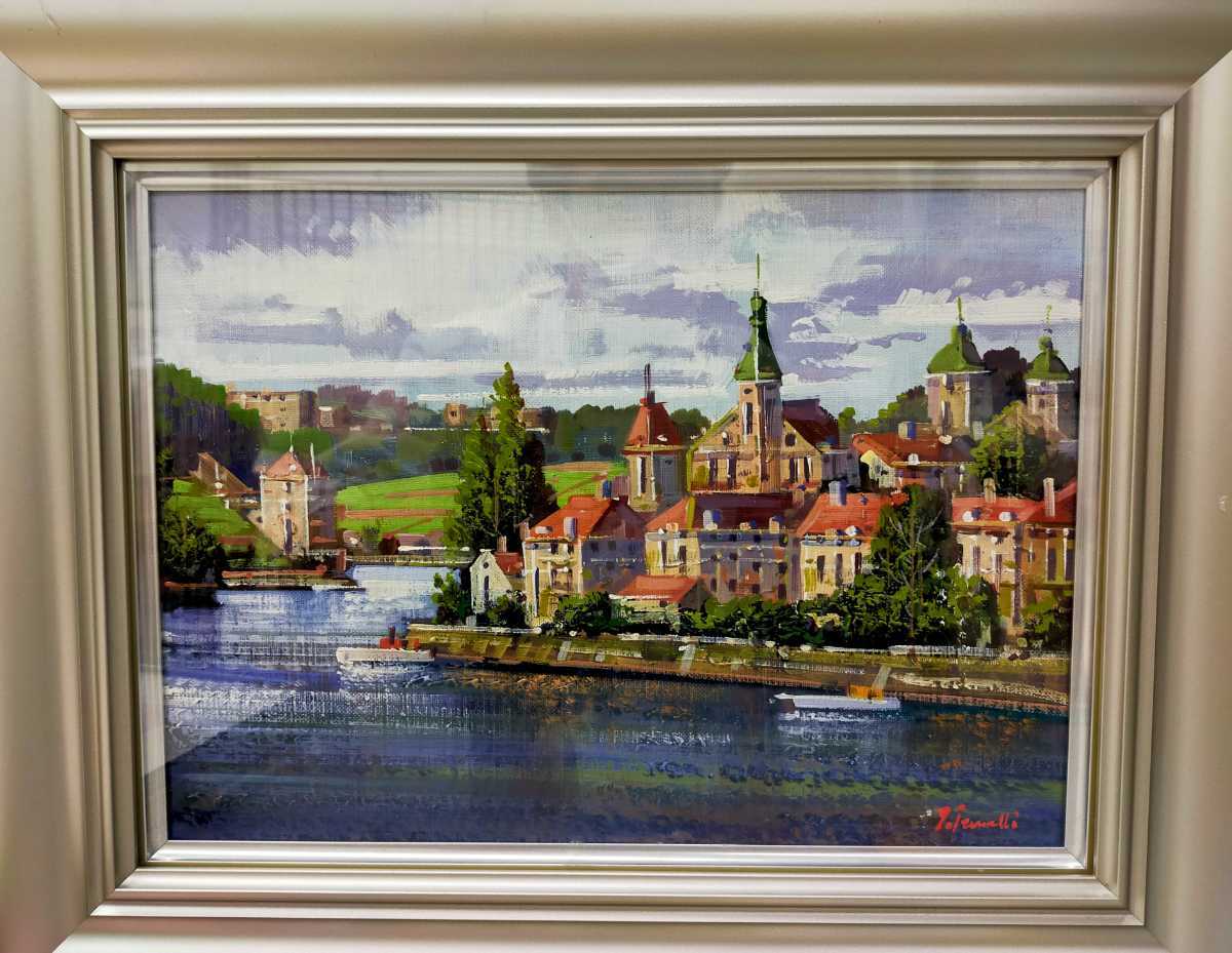 竹内敏彦・絵画・肉筆油絵・風景画 花咲く小川 F12 竹内敏彦・絵画