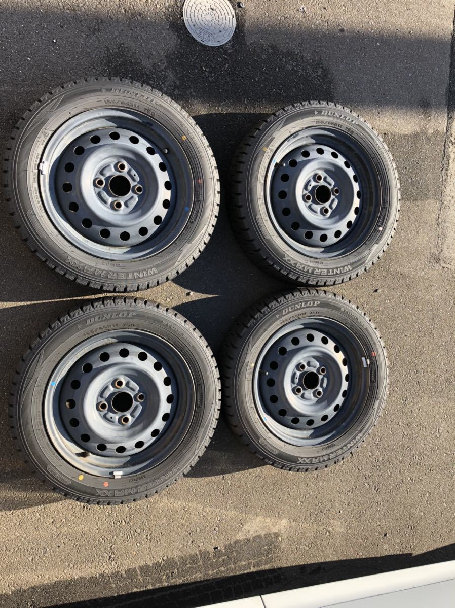 スタッドレスタイヤ ホイール付き 155/65R14 ダンロップ DUNLOP ウインターマックス02 WINTER MAXX 送料込み バリ山 20年36週製造_1