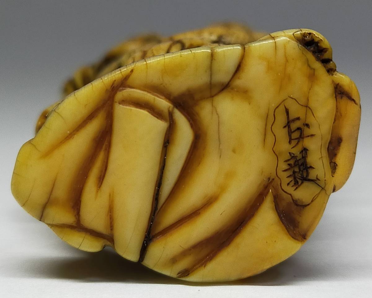 時代『友親』銘 武士の相撲取り 武者 根付 NETSUKE 提物 印籠 成り行き