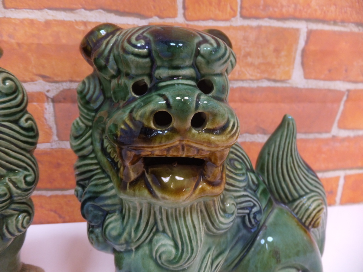 シーサー 一対 置物 陶器製 サイズ約23×13.5×22.5cm ペア 獅子 狛犬 